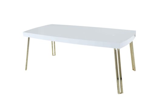 Mesut matbord i vit med guldfärgade ben.